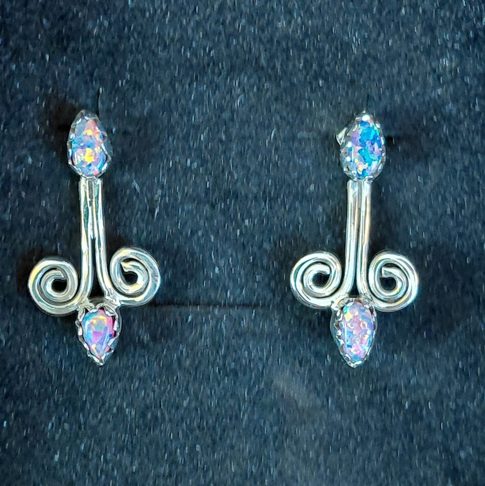 Funky Aurora Opal Silver Earrings